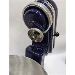 KitchenAid Ultra Power food mixer, model KSM90, in cobalt blue finish, together with a KitchenAid cookbook and instruction manual