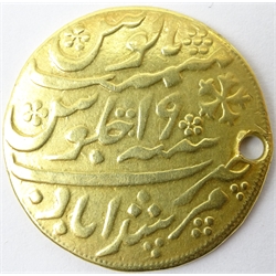  British-Indian gold mohur coin, 11.19 grams, holed  