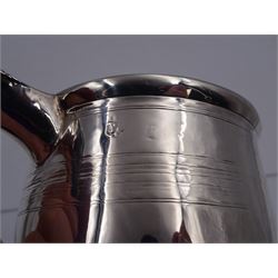 Queen Anne/George I Britannia standard silver tankard, of cylindrical tapering form with girdle, the body engraved with monogram and crest, with S scroll handle, hallmarked Humphrey Payne, other elements indistinct, H11.4cm