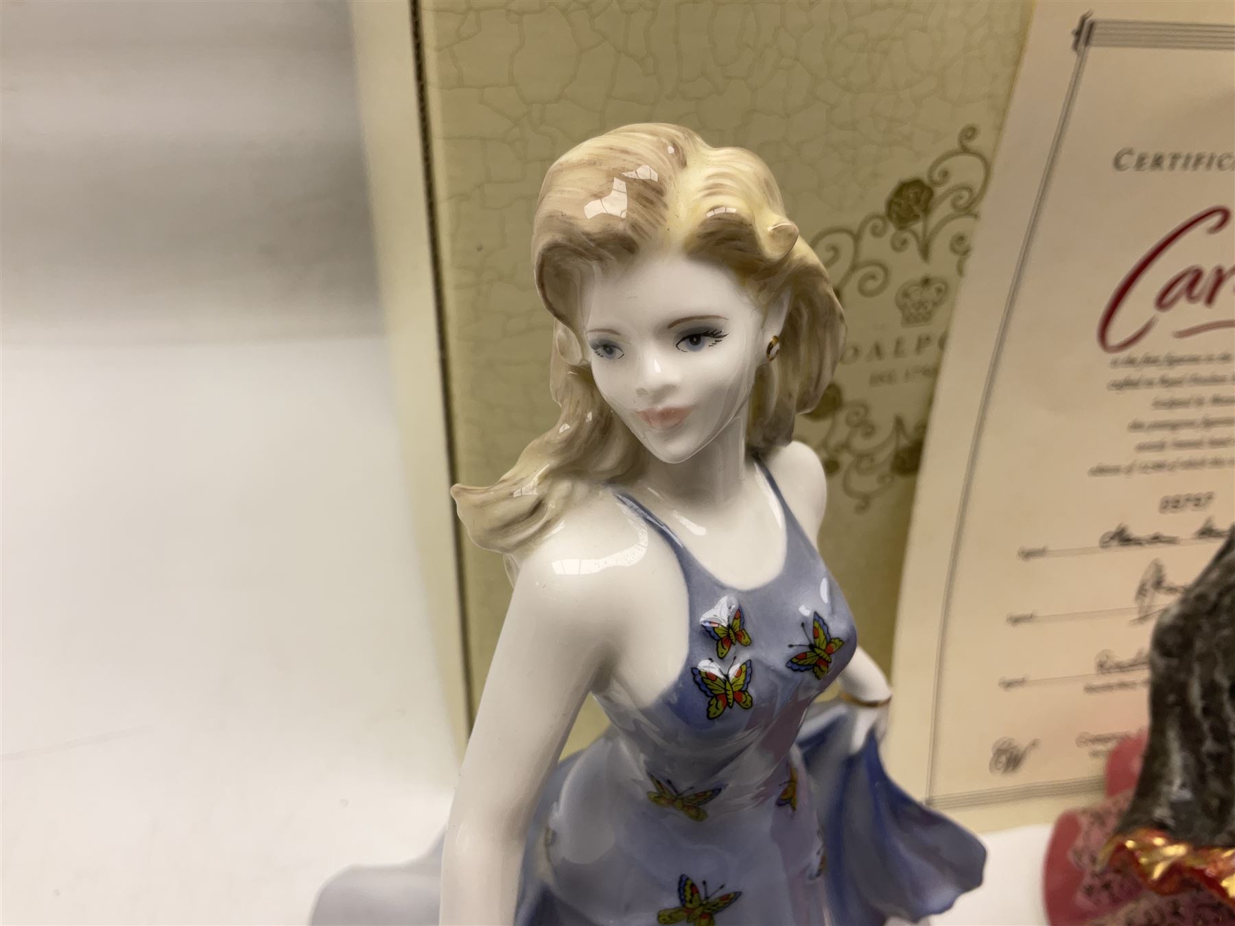 Two Coalport Ladies of Fashion figures, Shirley and Lorraine, both with original box, together with Royal Doulton figure, Carman from Opera Heroins Collection, with certificate of authenticity 