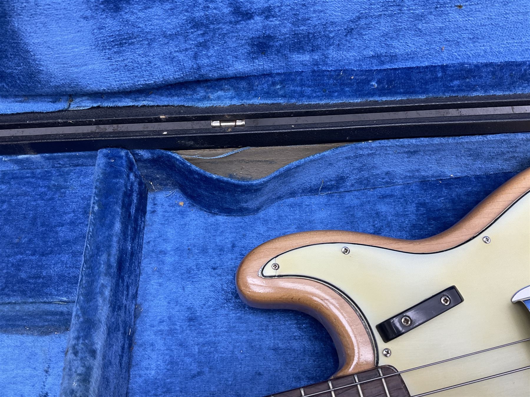 1962 Fender Precision bass guitar; re-finished in natural alder in the 1970s; impressed date code 5NOV62C to end of neck and serial no.90537 to back plate; L115.5cm; in replacement hard carrying case
