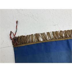 French State Police banner as the tricolor flag embroidered with coloured and metallic thread 'Societe De Secours Mutuels Un Pour Tous Tous Pour Un De La Police D'Eteat De Marseille' to one side; plain flag verso; tassels to three sides 100 x 113cm