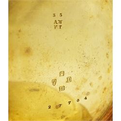 Victorian 18ct gold open face fusee lever pocket watch, No. 27704, gilt  dial with Roman numeral hour markers and subsidiary seconds dial, case by Wickes & Trahern, Chester 1887