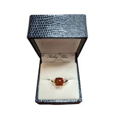Silver Baltic amber ring, stamped 925, boxed 