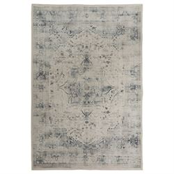 Ruggable - ‘Sarrah’ blue quartz flatwoven washable rug, ivory ground with blue and grey fl...