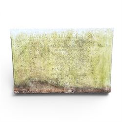 White marble remembrance plaque for Thomas and Elizabeth Dickinson of Naburn York