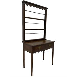 Georgian oak lowboy side table, fitted with two drawers, with plate rack