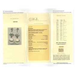 Pair of platinum south sea pearl and diamond pendant stud earrings, with detachable round brilliant cut diamond studs, hallmarked, total diamond weight 3.72 carat, with International Gemological Laboratories report
