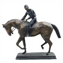 After Isidore Jules Bonheur (1827-1901), bronze figure of a jockey on horseback, upon a re...