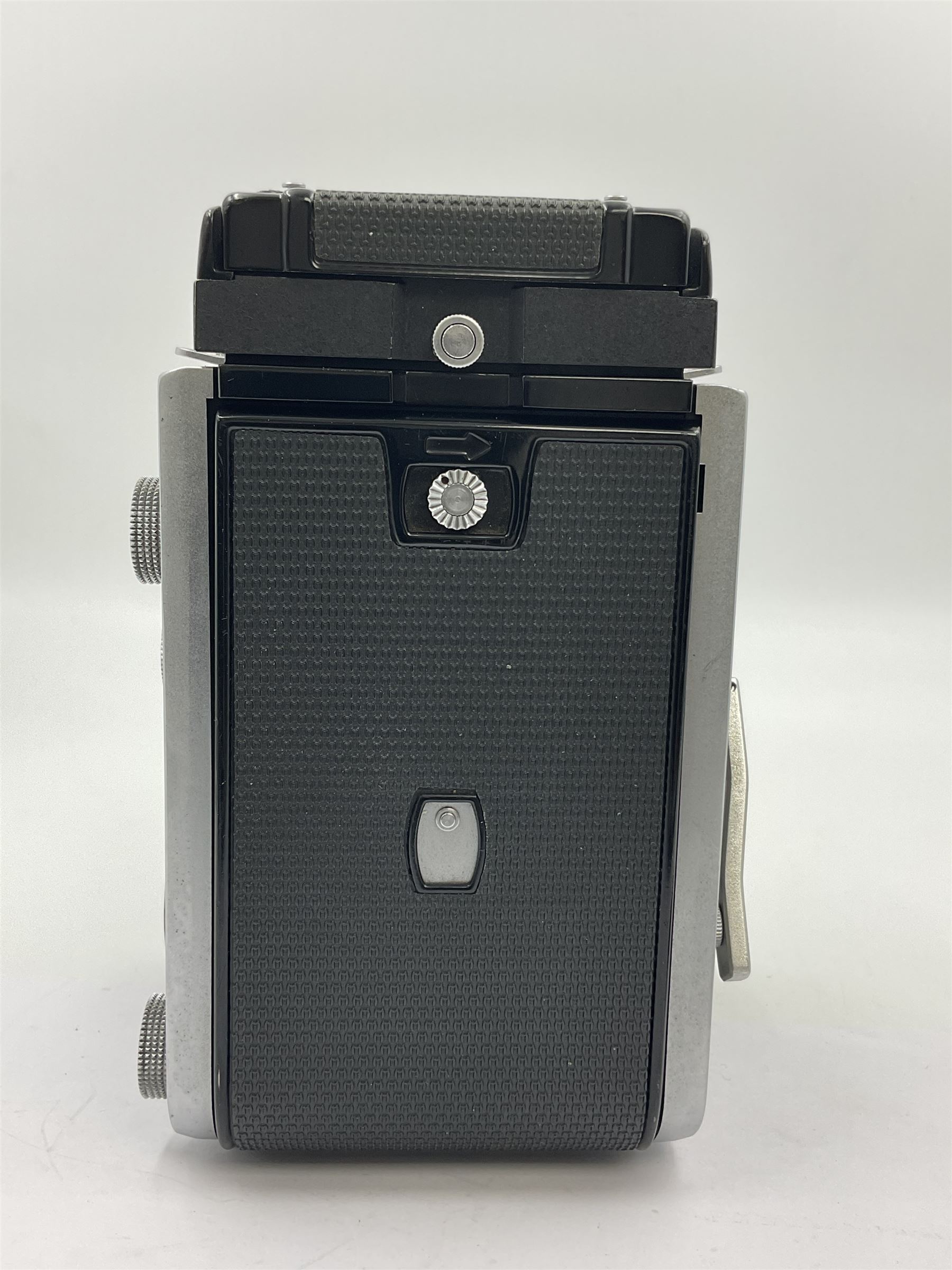 Mamiyaflex C3 TLR camera body, serial no. 215034, with 'Mamiya Sekor 1:2.8 f80mm' lens serial no. 765932