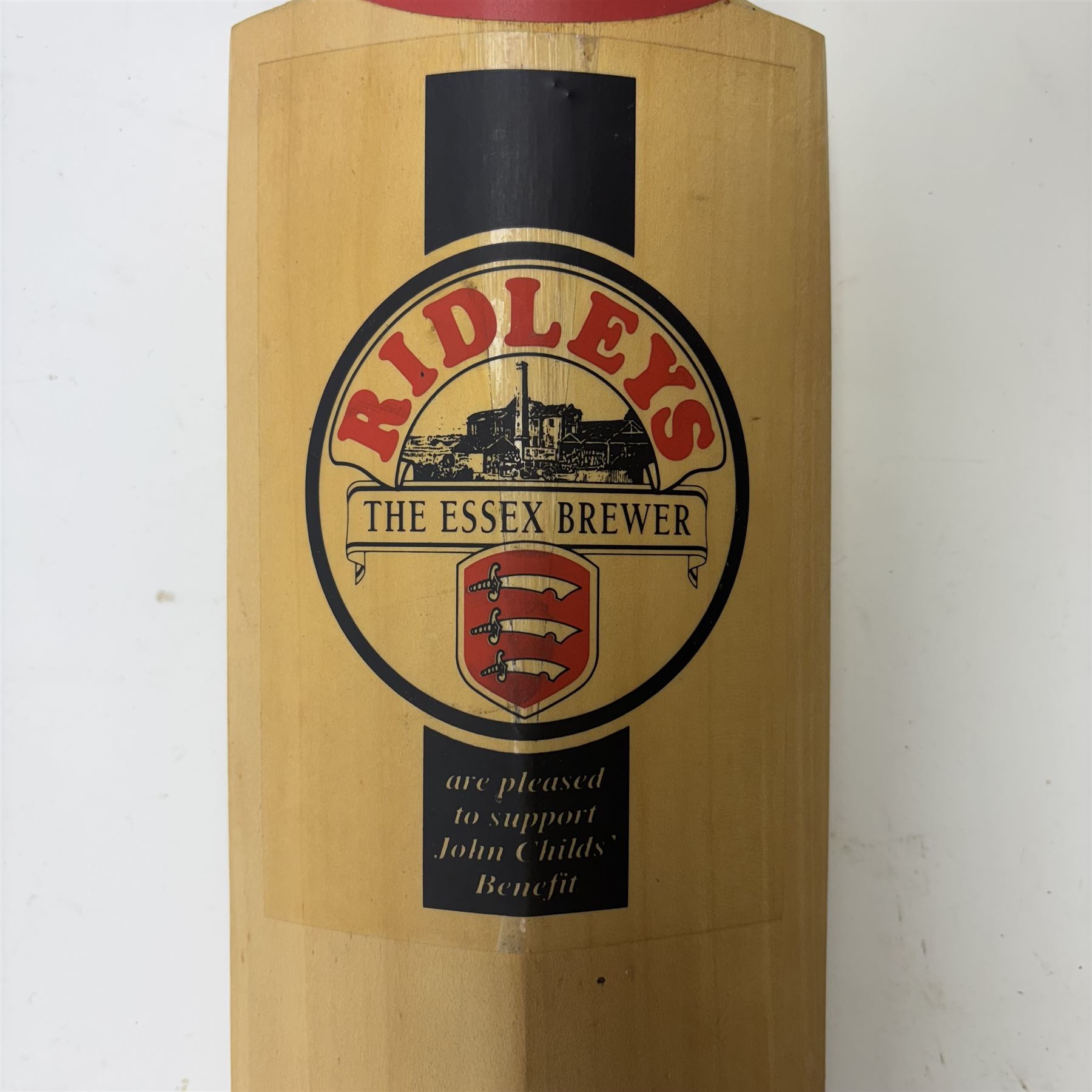 Cricket memorabilia: signed cricket bat from John Childs Benefit year 1994, and two framed England cricket shirts both with signatures, largest frame H95cm