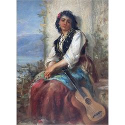 Thomas Kent Pelham (British fl.1860-1891): Young Spanish Lady with Guitar, oil on mahogany panel signed with initials, further signed and dated 1889 verso 24cm x 18cm