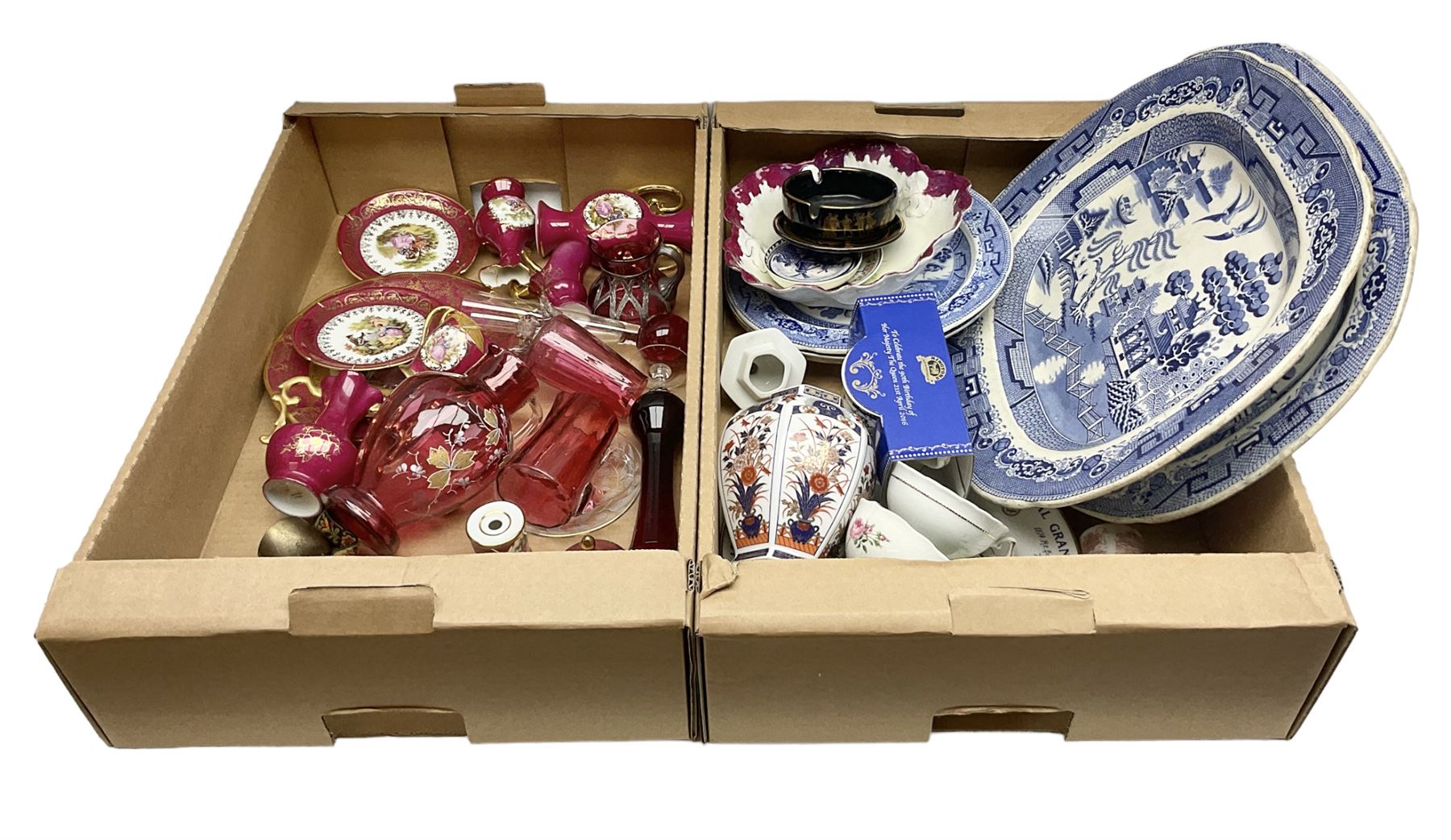 Victorian and later ceramics and glassware, to include cranberry glass, Limoges, blue and white, teawares etc