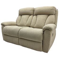 La-Z-boy - two-seat manual reclining sofa upholstered in neutral beige fabric