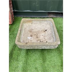Three square composite stone garden urns - THIS LOT IS TO BE COLLECTED BY APPOINTMENT FROM DUGGLEBY STORAGE, GREAT HILL, EASTFIELD, SCARBOROUGH, YO11 3TX