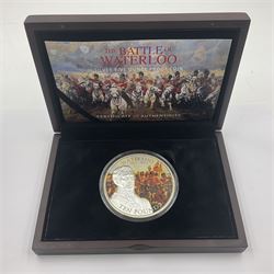 Queen Elizabeth II Bailiwick of Guernsey 2015 'The Battle of Waterloo' sterling silver proof five ounce ten pounds coin, cased with certificate 