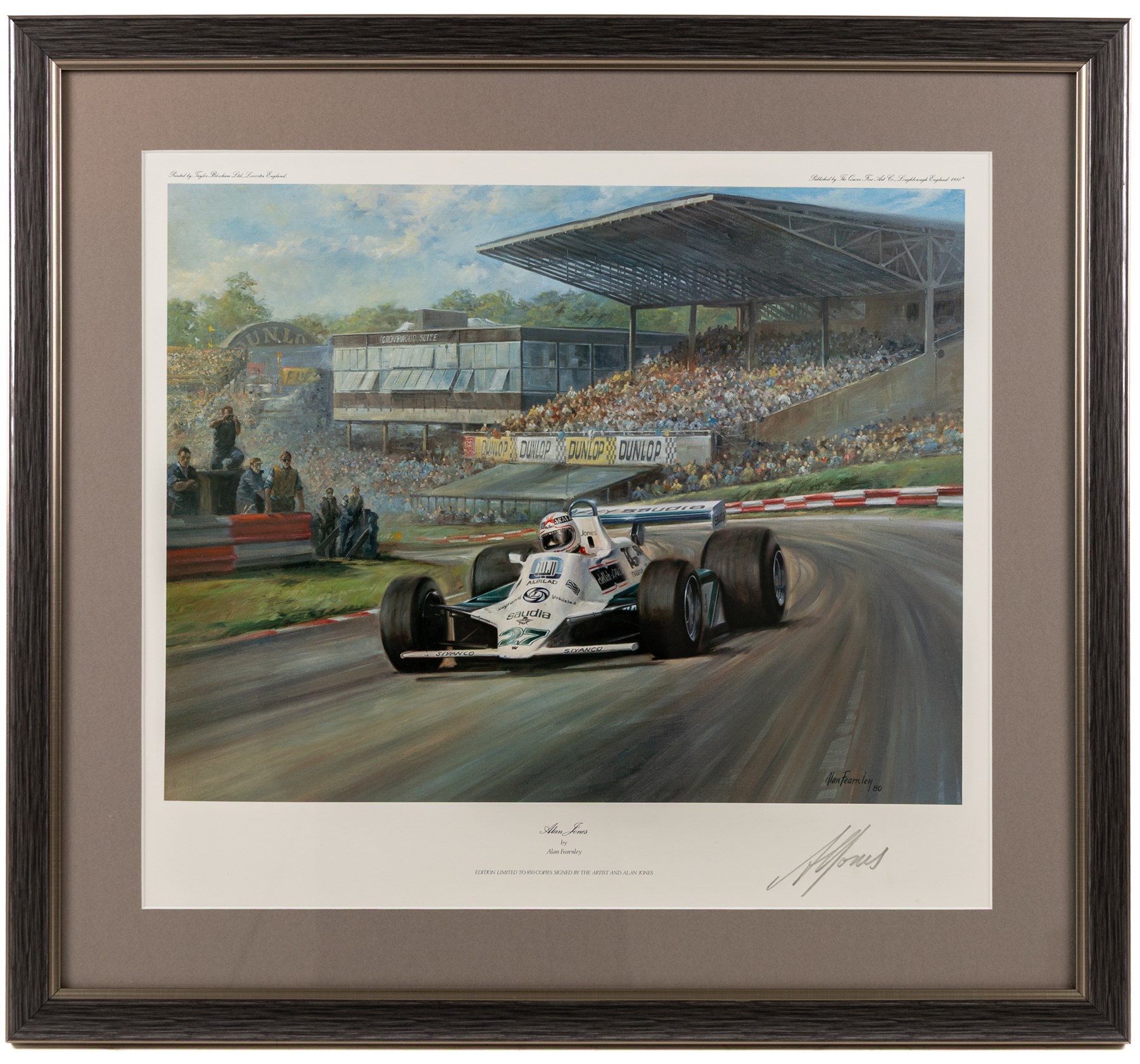 After Gerald Davison Coulson (British 1926-2012): ‘The Flying Scotsman’ and ‘Damon’s First – Hungary 1993’, together with Alan Fearnley (Yorkshire 1942-): ‘Alan Jones’ and Tony Smith (British 20th Century): ‘Damon’s Dream’, set of four limited edition Formula 1 themed prints signed and two signed by drivers David Coulthard and Alan Jones in pencil max 40cm x 61cm (4)