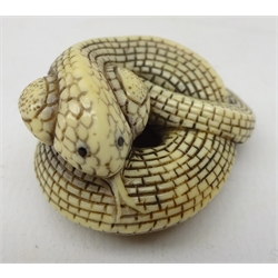  Japanese Meiji ivory Netsuke in the form of a coiled Cobra Snake, L4.5cm Provenance: private collection   
