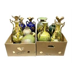 Continental hand painted vase, together with eight large Victorian vases, including some St Louis Artware examples and a pair painted with swans, tallest H50cm