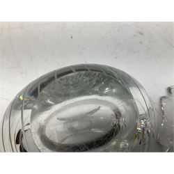 Two Orrefors Art Glass clear glass vases, the first example of compressed circular form, the second of tapering form with lobed rim, each signed beneath, tallest H14.5cm