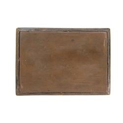 Italian Grand Tour micromosaic plaque, of rectangular form, depicting a rural landscape with figures and horse-drawn cart walking a lane towards dwellings and windmill in the distance, within silver frame, micromosaic 8cm x 5.5cm, including frame 9cm x 6.5cm
