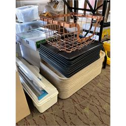 Trays, toast racks, candle holders, clock machine, cling film dispenser and other hotel accessories - LOT SUBJECT TO VAT ON THE HAMMER PRICE - To be collected by appointment from The Ambassador Hotel, 36-38 Esplanade, Scarborough YO11 2AY. ALL GOODS MUST BE REMOVED BY WEDNESDAY 15TH JUNE.