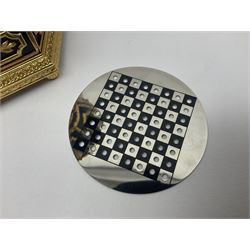 Franklin Mint House of Faberge; The Imperial Jeweled Egg Chess set, the egg opening to reveal a chess board, with a draw to the hexagonal base holding the miniature chess pieces, H23cm 