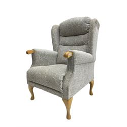 The Cotswold Chair Company - 'Berkeley Queen Anne' wingback armchair, upholstered in textured scroll fabric with sprung seat, on cabriole supports