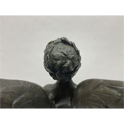 After Moreau, bronzed figure modeled as an angel holding a bow, with foundry mark upon socle base, H30cm