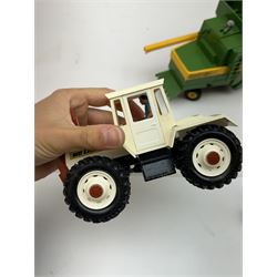 Collection of predominantly late 1970s/early 1980s Britains diecast vehicles and farming equipment, including Corn King, tractors, JCBs, horsebox, skip lorry, etc together with figures and accessories