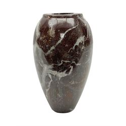 Red marble vase, of baluster form, H18cm