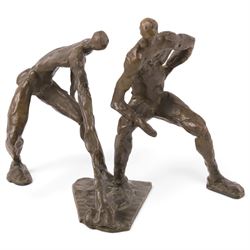 Modernist School (mid-20th century) - bronze cast sculptures depicting two abstract bronze...