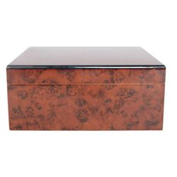 Birdseye maple humidor, together with watch organiser, the hinged lid opening to ten cushioned sections, with draw beneath  