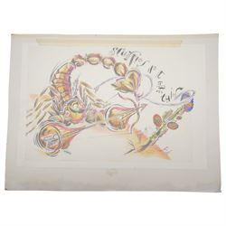 Peter Clark (British 1944-): 'Scorpios Do It Like This!', mixed media on card with tracing paper overlay signed 43cm x 56cm (unframed)
Notes: Peter Clark is a British artist best known for his collages, but he began his career as an illustrator working for major UK publications like The Radio Times, BBC and major advertising campaigns.
Provenance: direct from the family of the artist
