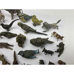 Collection of miniature cold painted bronze and similar animals, to include birds, sheep, horses etc 