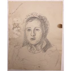 Attrib. Harold Knight (Staithes Group 1874-1961): 'Maggie Ward Verrill' 'Mrs Hannah Ward' et al., six pencil sketches unsigned some titled 26cm x 20cm (6) (unframed) 
Provenance: Hannah Ward was the vendor's great great grandmother and Margaret Verrill, Hannah's daughter. The Ward/Verrill families who lived in Gun Gutter and Church Street Staithes, had connections with Harold Knight. Hannah who owned three or four cobles and several properties in Staithes probably features in several of Knight's paintings.