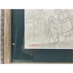 Stanislas Lépine (French 1835-1892): Study of Children, pencil signed with artist's studio stamp 21cm x 16.5cm