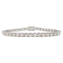 18ct white gold round brilliant cut diamond line bracelet, stamped 18K, total diamond weight approx 10.75 carat