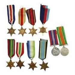 WWII British medals, comprising War medal, Defence medal, 1939-1945 Star, Burma Star, Atlantic Star, France and Germany Star, Italy Star, Pacific Star