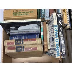 Collection of books, to include eight volumes of The Book of Knowledge, Readers digest illustrated guide to gardening, 20th century history etc, in four boxes 