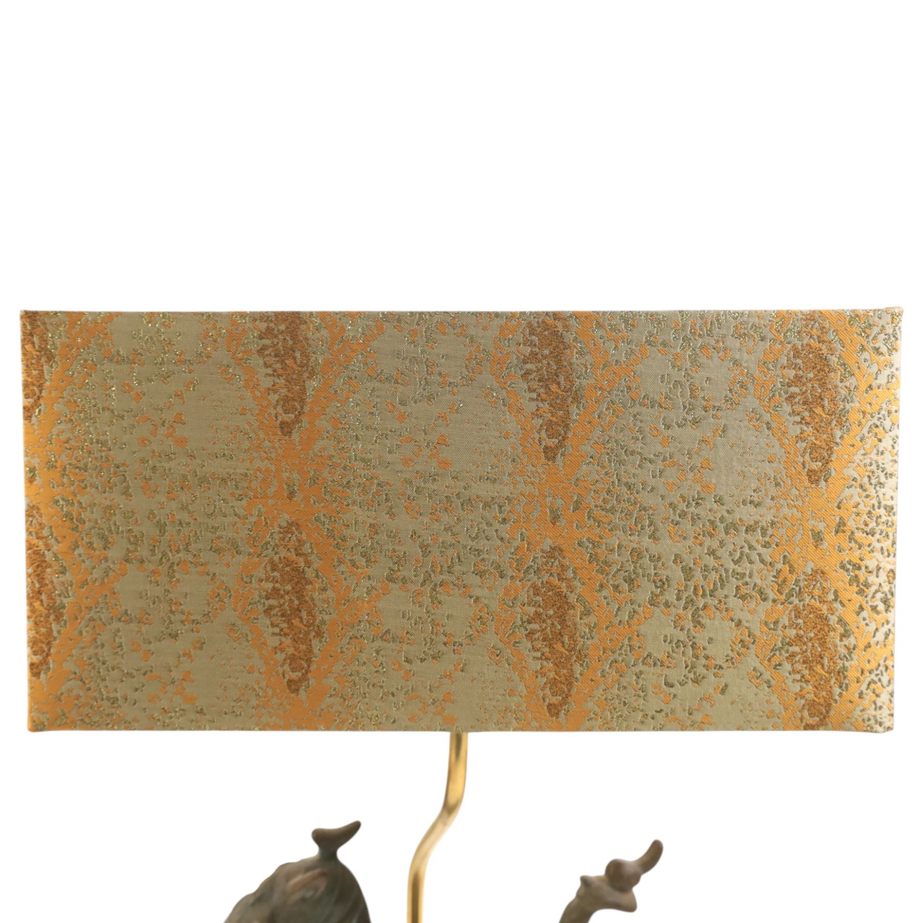 Table lamp, with bronze Tang horse upon the wooden base, H56cm with shade 