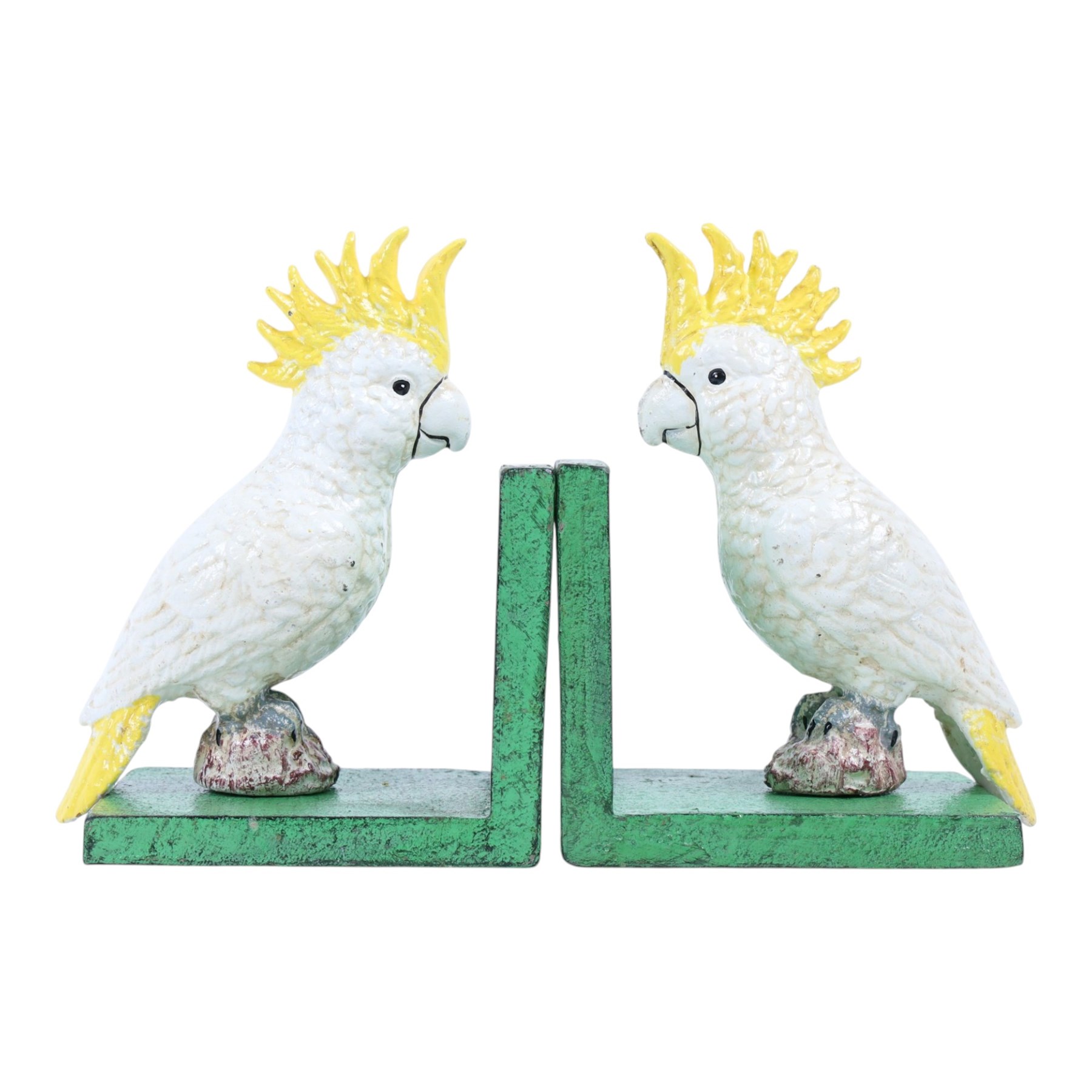  Pair of cast Iron book ends with Cockatoo mounts, H17cm