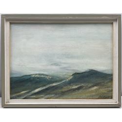 Harry Watkinson (British Contemporary): Misty Mountains, oil on board signed 30cm x 40cm; Ken Johnson (British 20th century): Cottages on the Riverside, oil on board signed 34cm x 44cm (2)