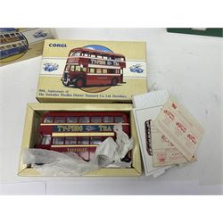 Corgi - twenty eight modern die-cast model coaches, buses and wagons to include Corgi Classics 35305, 96991, 97002, two 97108, 97208, 97267, 97335, 97871 and 98162; limited edition sets D949/26, 97107 and 97185; The Yorkshire Rider Series 91700, 91853, 91858 and 91862; all but one in original boxes or perspex display cases, most with certificates (27)