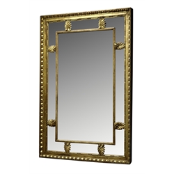  Early 20th century rectangular sectional gilt framed wall mirror, egg and dart detail with scroll leaf motifs, 68cm x 99cm  