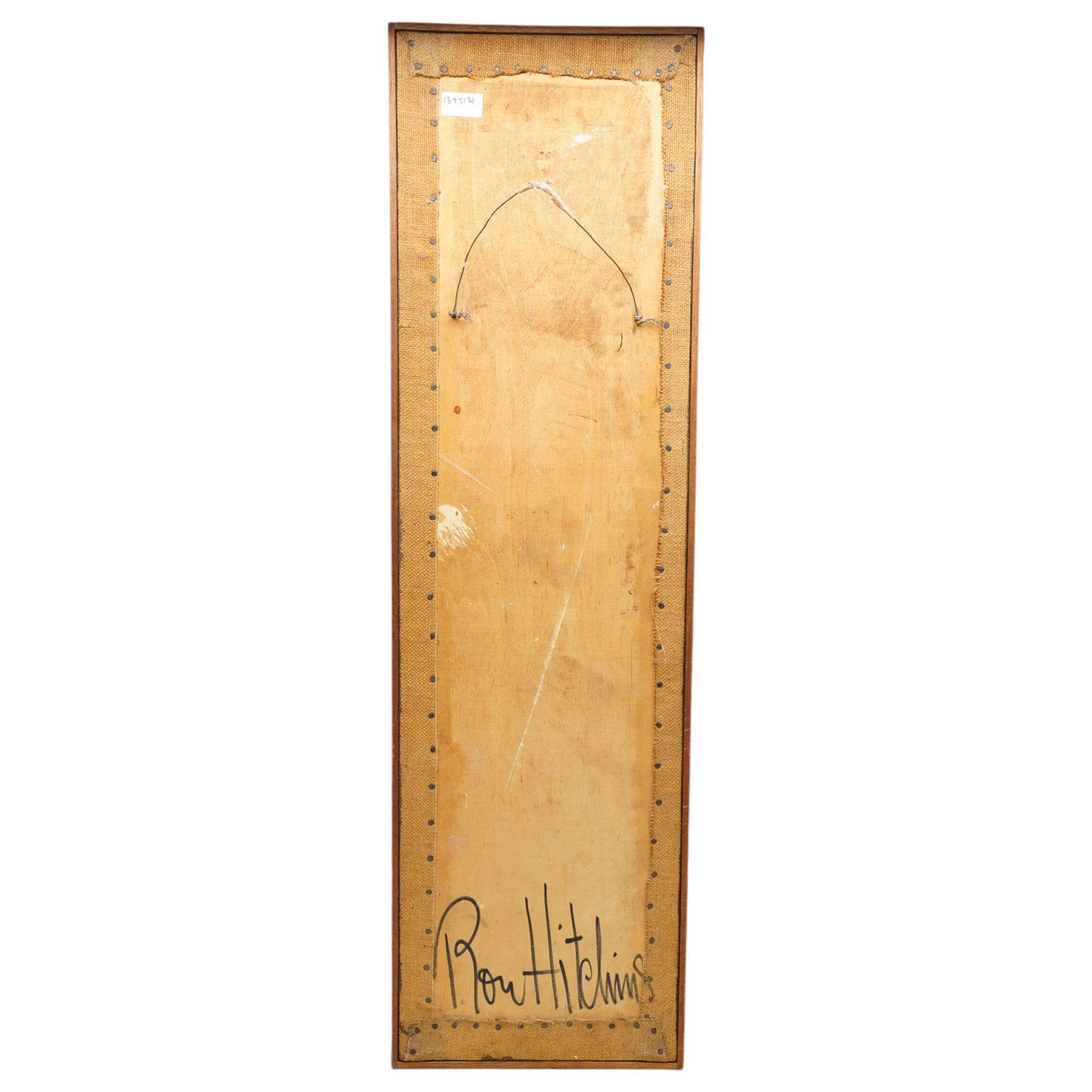 Ron Hitchins (British 1926-2019): Abstract Terracotta Tile Composition, mixed media tile collage on board signed verso 73cm x 14cm