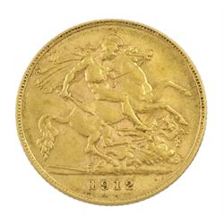 King George V 1912 gold half sovereign coin 