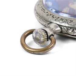20th century silver plated pocket watch, the dial later printed with an erotic scene, D5cm