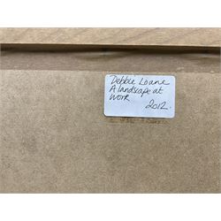 Debbie Loane (Northern British Contemporary): 'A Landscape at Work', mixed media, signed titled and dated 2012 verso 34cm x 34cm 