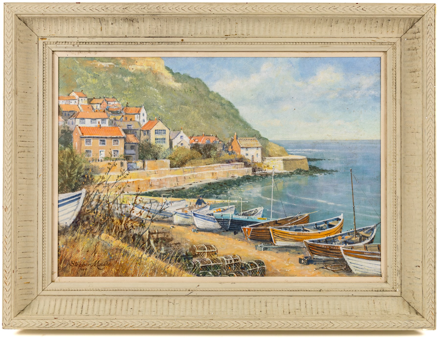 Stephen Maude (British 1919-): 'Runswick Bay - North Yorkshire', acrylic on canvas board signed and dated '94, titled on artist's label verso 27cm x 40cm